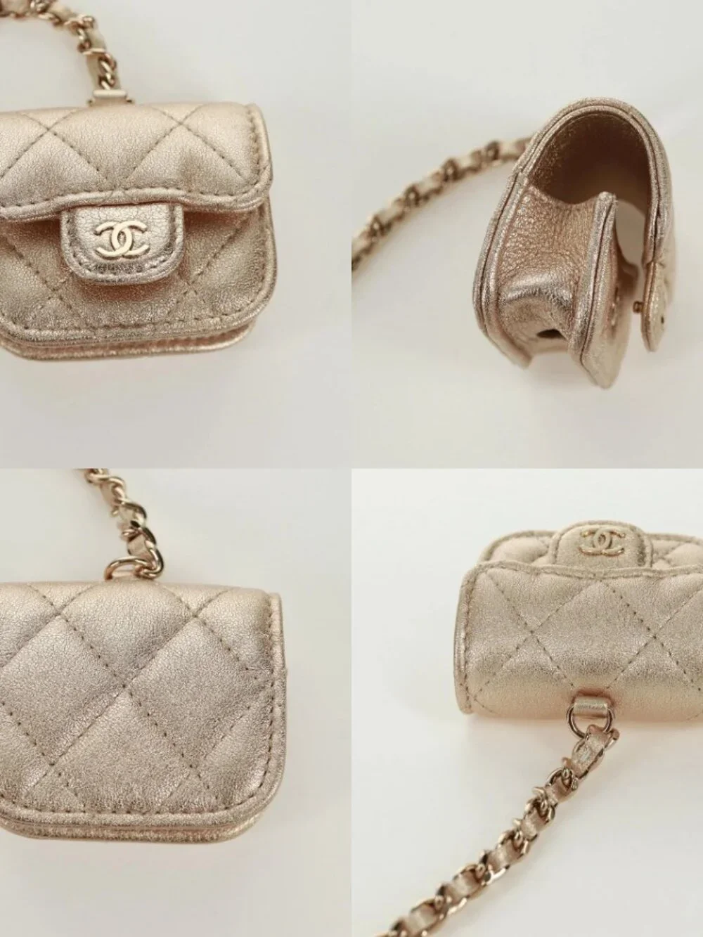 CHANEL Matelasse Air Pods Case & Coin Purse Earphone Lamb Skin CC Auth 171853SM